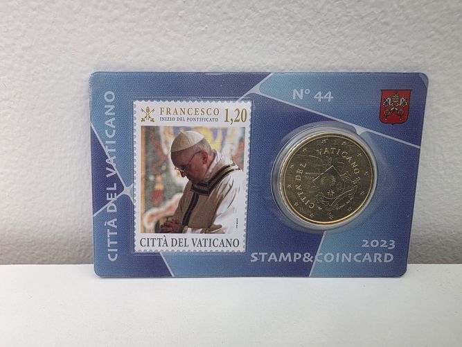 Coincard 0.50€ Centimes Euros Vatican 2023 n°44 Bleu avec Timbre