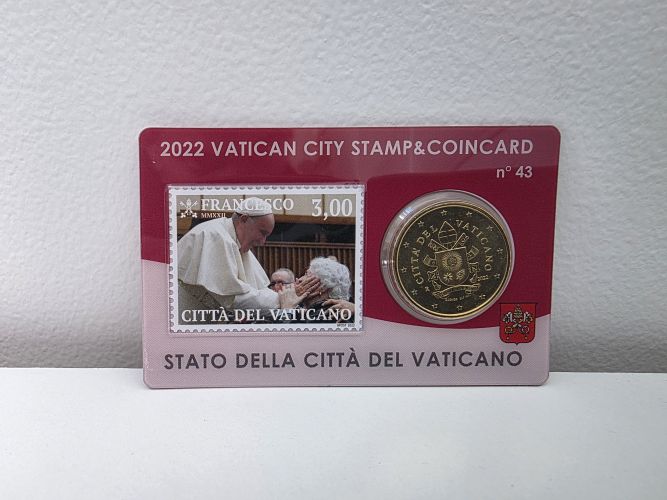 Coincard 0.50€ Centimes Euros Vatican 2022 n°43 Rouge avec Timbre