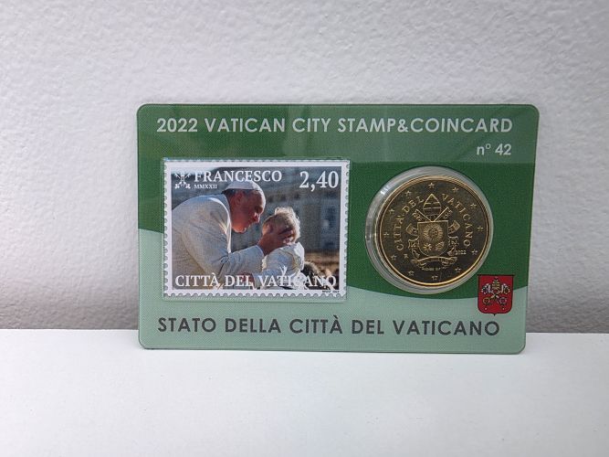 Coincard 0.50€ Centimes Euros Vatican 2022 n°42 Verte avec Timbre