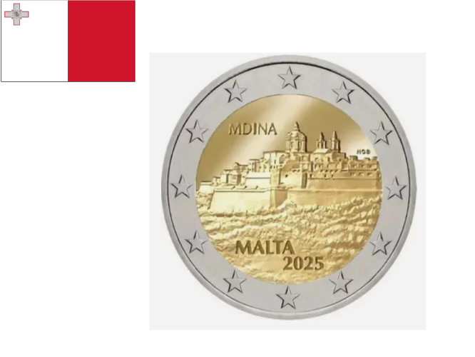 2€ Euros Commémorative Malte 2025 ''Mdina''