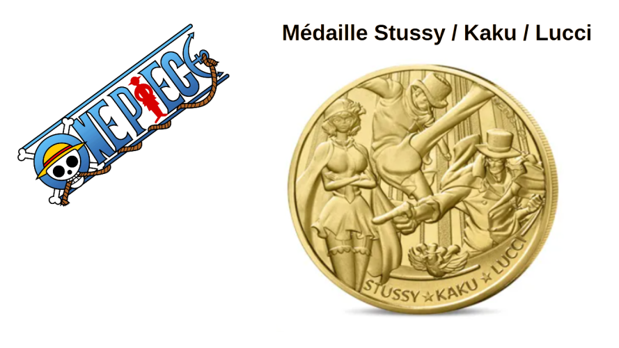 Mini-Médaille Monnaie de Paris One Piece 2025 - Stussy / Kaku / Lucci