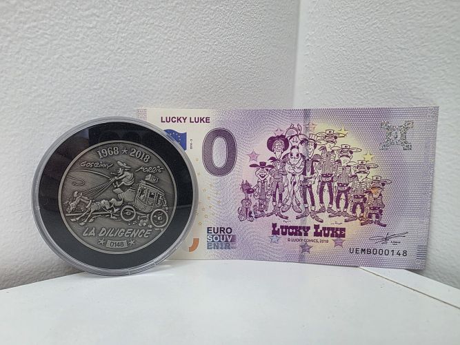 Lot Médaille Collector + Billet Euro Souvenir Lucky Luke 2019