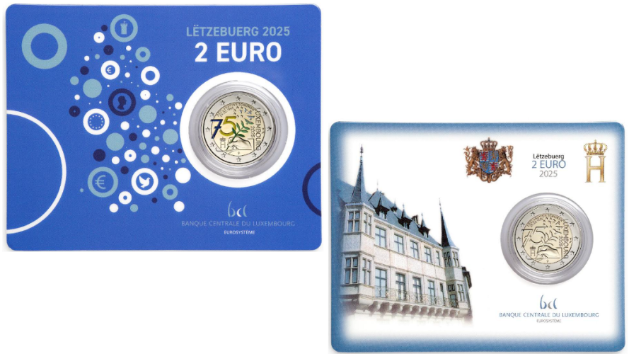 Lot 2 x 2€ Euros Commémorative Luxembourg 2025 Schuman BU Classic + Color