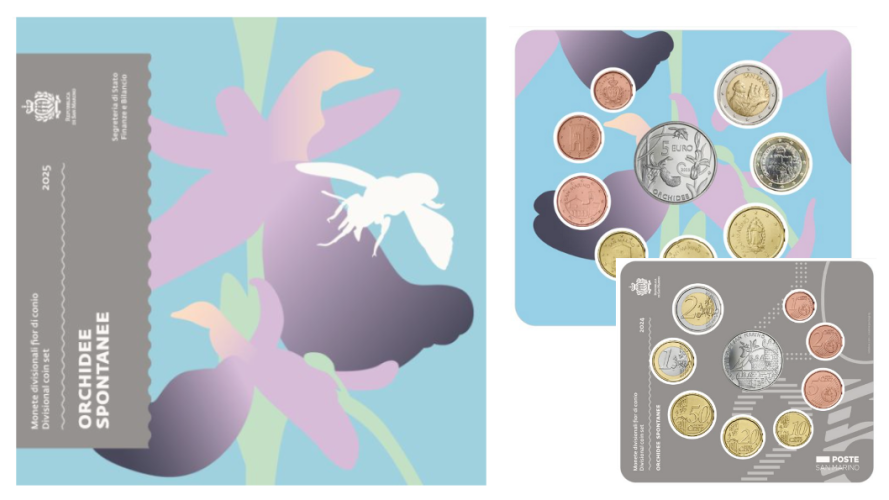 Série Euros BU Saint-Marin 2025 - 9 pièces 1 centime à 2€ + 5€ Argent Orchidée
