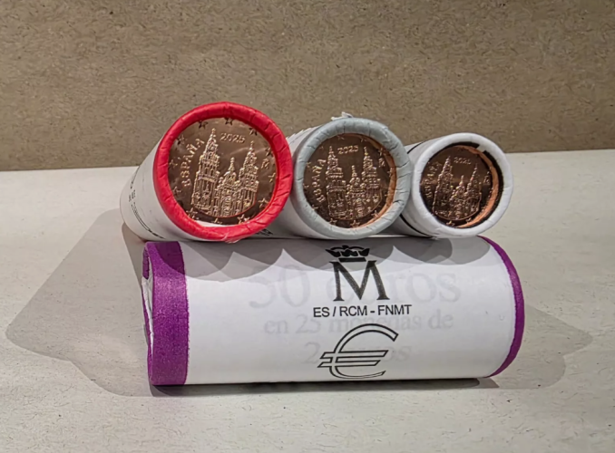 Lot 3 rouleaux 5, 2 et 1 centimes Euros Espagne 2025 Neuf de Banque !