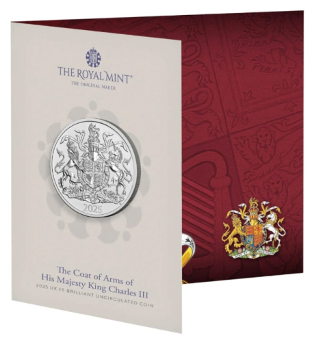 Coincard 5 Pounds BU 2025 Royaume Uni Coat of Arms King Charles III