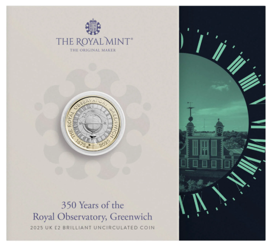 Coincard 2 Pounds BU 2025 Royaume Uni Royal Observatory Greenwich