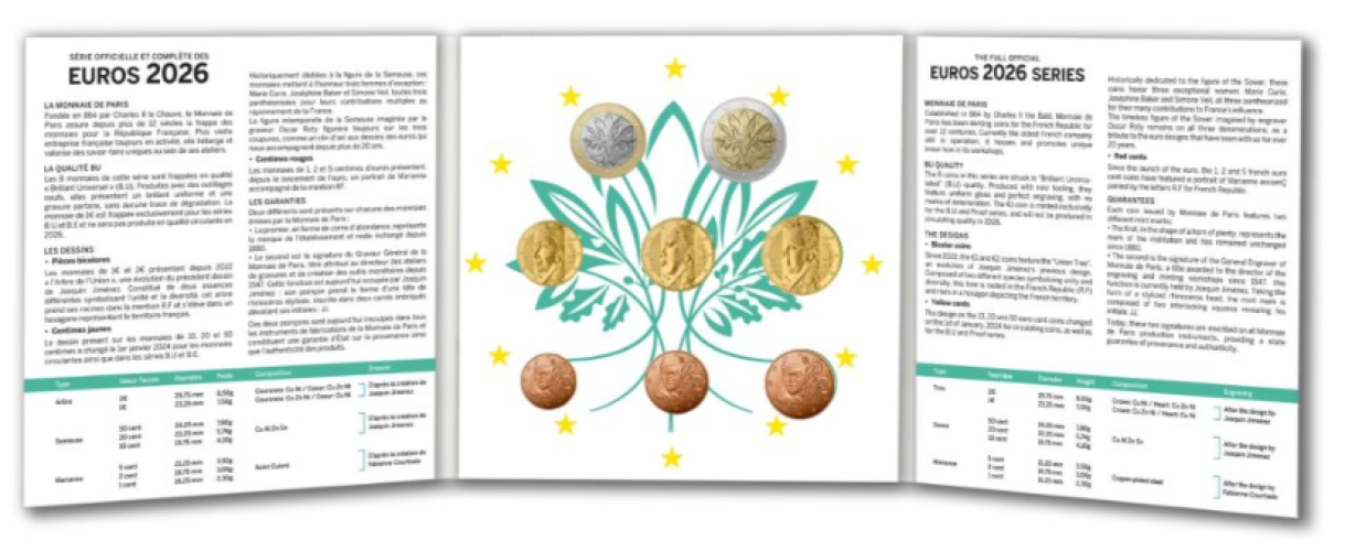 Série Euros BU France 2026 - 8 Pièces 1 centime à 2€