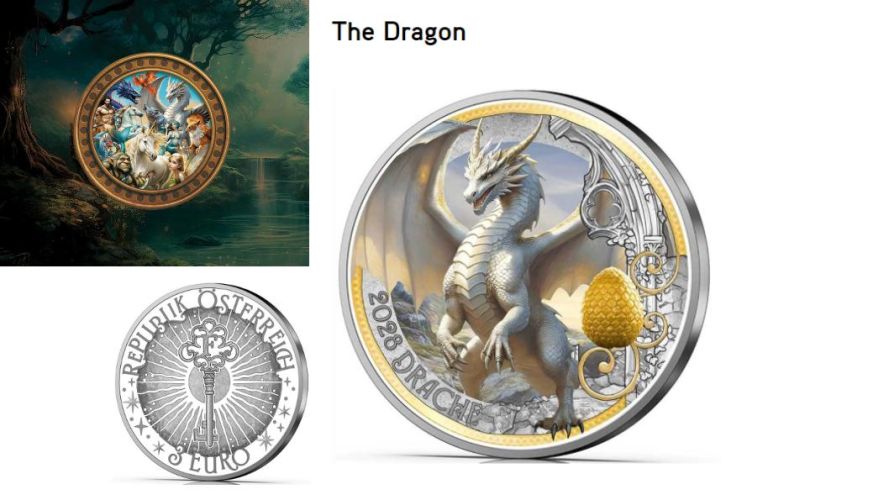 3€ Euros Commemorative Autriche 2028 Mythical Creature ''Dragon''