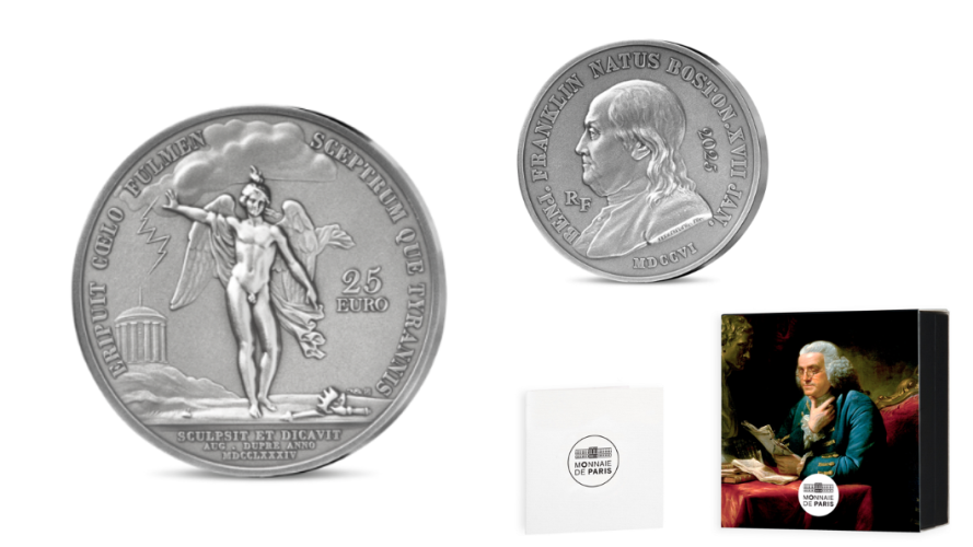 Coffret 25€ Euros Argent Silver 999/1000 France 2025 Benjamin Franklin