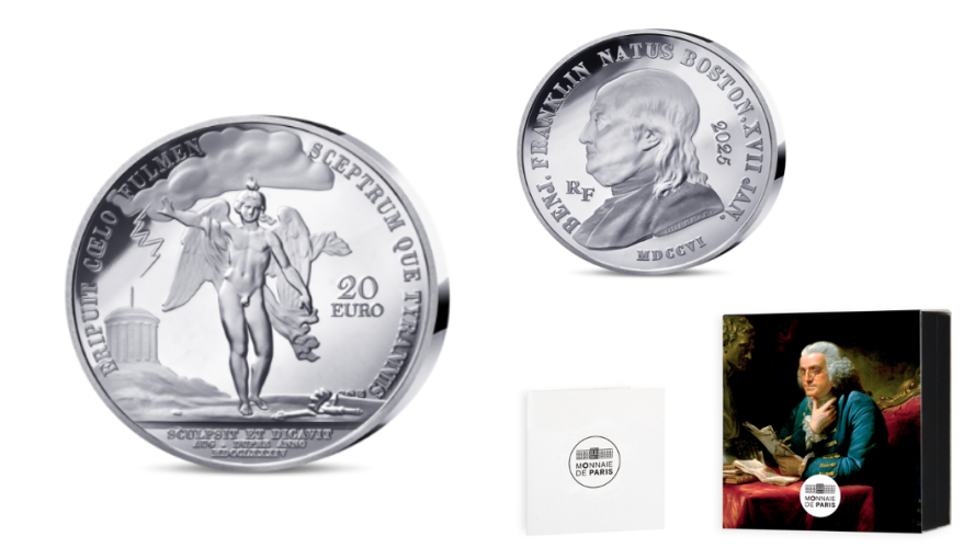 Coffret 20€ Euros Argent Silver 999/1000 France 2025 Benjamin Franklin
