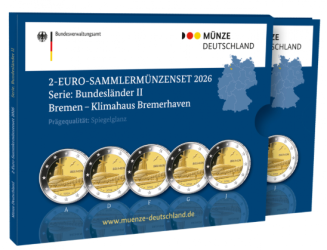 PREVENTE Coincard BE Proof 5 x 2€ Euros Commémorative Allemagne 2026 Bremen