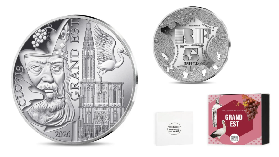 Coffret 5€ Euros Argent France 999/1000 Region GRAND EST