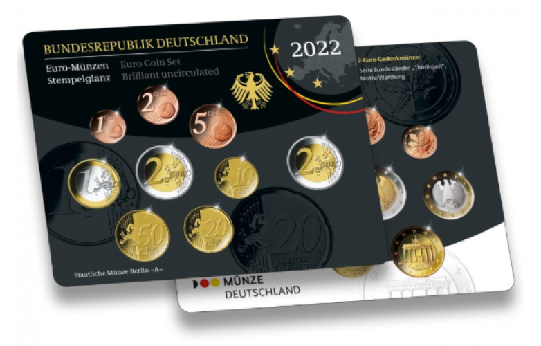 Coffret BU Euros Allemagne 2022 - 8 pcs 1 Cents à 2€ + Commémorative Thuringen A