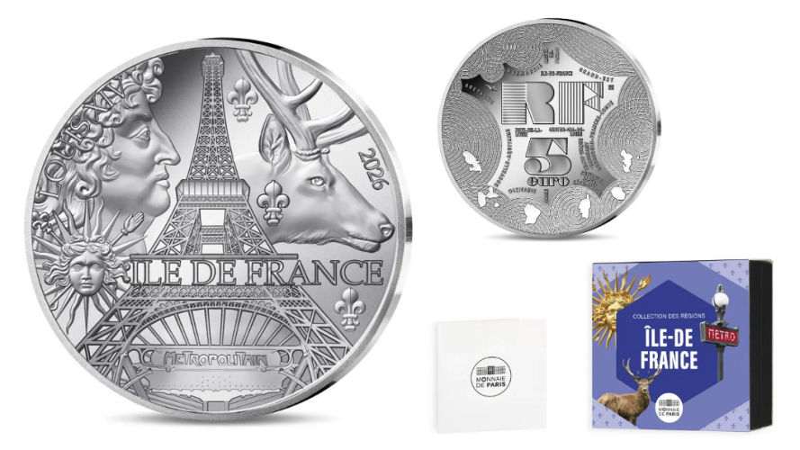 Coffret 5€ Euros Argent France 999/1000 Region ILE DE FRANCE