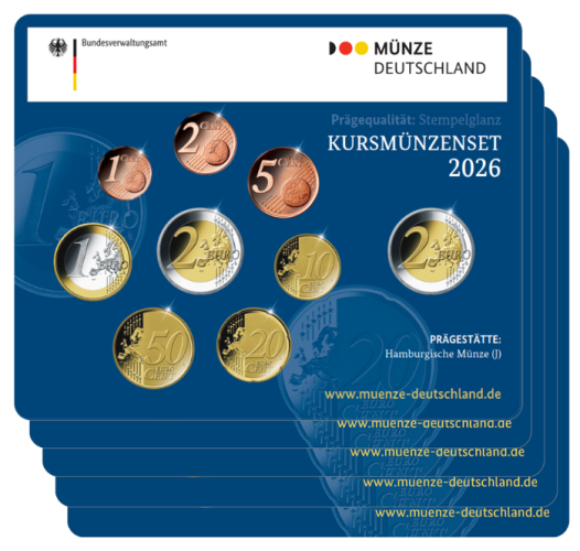 Lot 5 Coffrets BU Euros Allemagne 2026 - 8 pièces 1 centimes à 2€ + 2€ Bremen