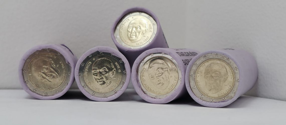 Lot 5 Rouleaux 2€ Euros Commémorative Allemagne 2026 Adenauer ADFGJ