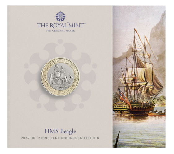 Coincard 2 Pounds BU Royaume Uni 2026 HMS Beagle