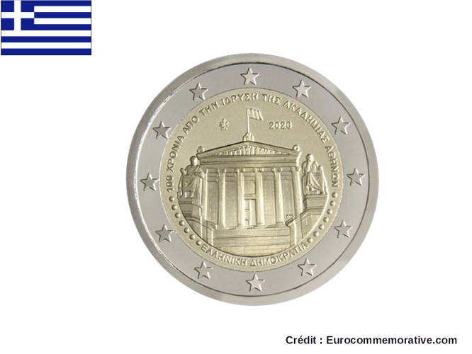 PREVENTE 2€ Euros Commémorative Grèce 2026 Académie d'Athènes UNC