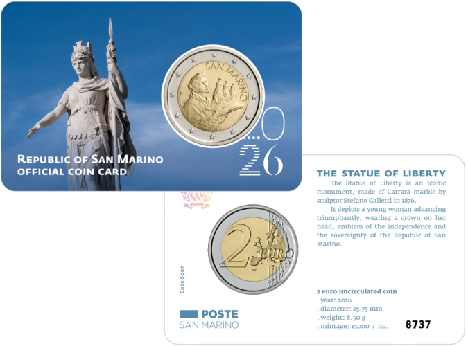 Coincard 2€ BU Saint Marin Nationale Statue Liberté 2026