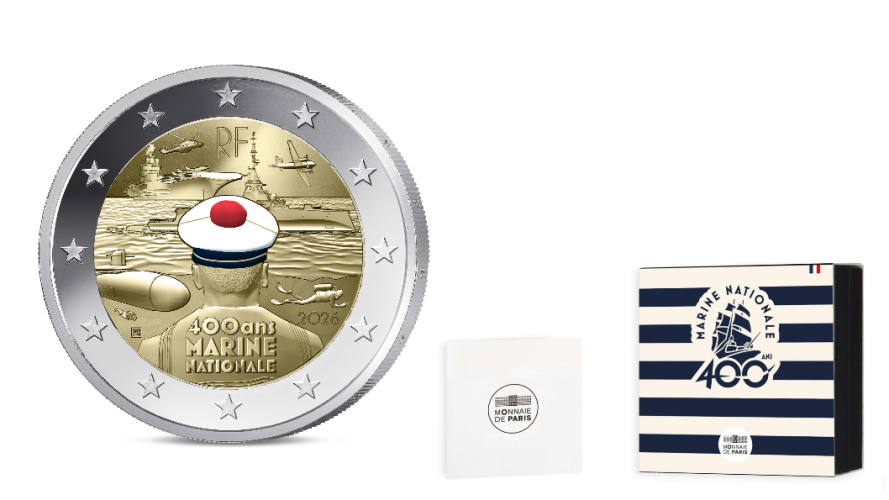 Coffret BE/Proof 2€ Euros Commémorative France 2026 Marine Nationale COLORISEE