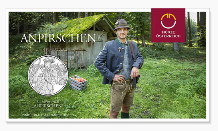 Coincard 10€ BU Euros Argent 925/1000 Autriche 2026 Anpirschen Horn Coin