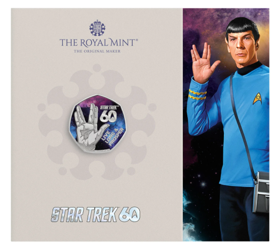 PREVENTE Coincard BU 0,5 Pound Royaume Uni 2026 Star Trek Colorisée Live Long and Prosper