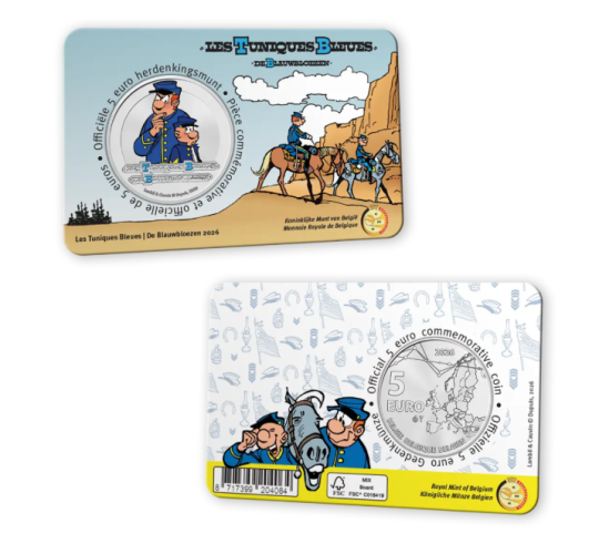 PREVENTE Coincard 5€ Euros Belgique 2026 Les Tuniques Bleues Version Couleur
