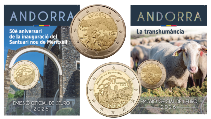 PREVENTE 2 x 2€ Euros Commémorative Andorre 2026 - Transhumancia + Meritxell