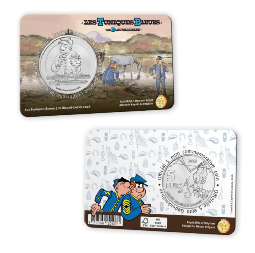 PREVENTE Coincard 5€ Euros Belgique 2026 Les Tuniques Bleues Version Relief